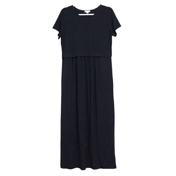 J Jill Maxi Dress Size Medium Navy Blue Stretch Casual Modest Classic Coastal - Picture 1 of 16